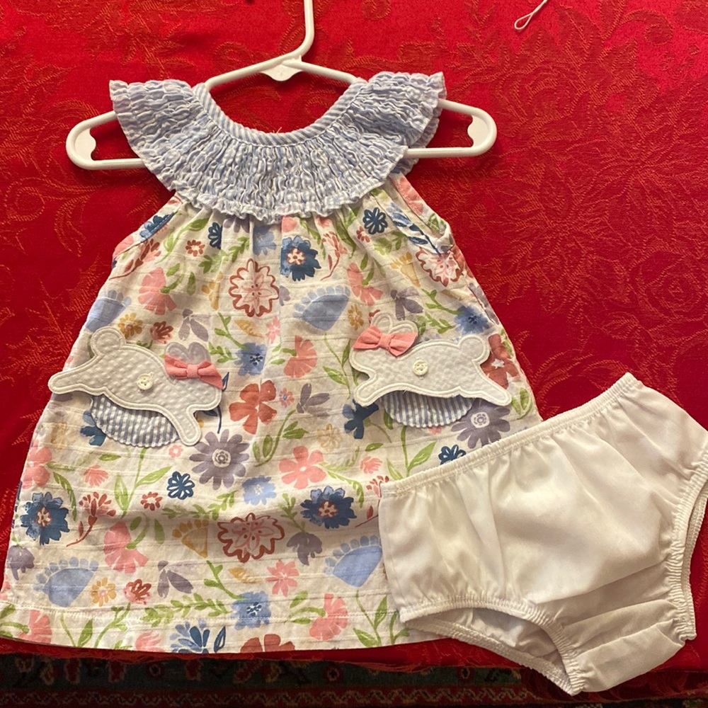 Easter Mudpie bunny dress/diaper cover 6-9m